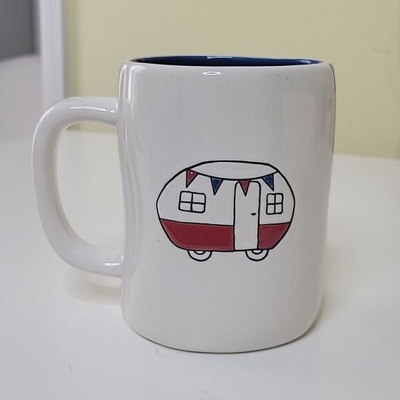 CAMPER RV LIFE USA RAE DUNN COFFEE TEA CUP MUG BLUE RED WHITE - Picture 1 of 9